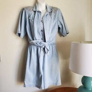 Vintage studded denim romper